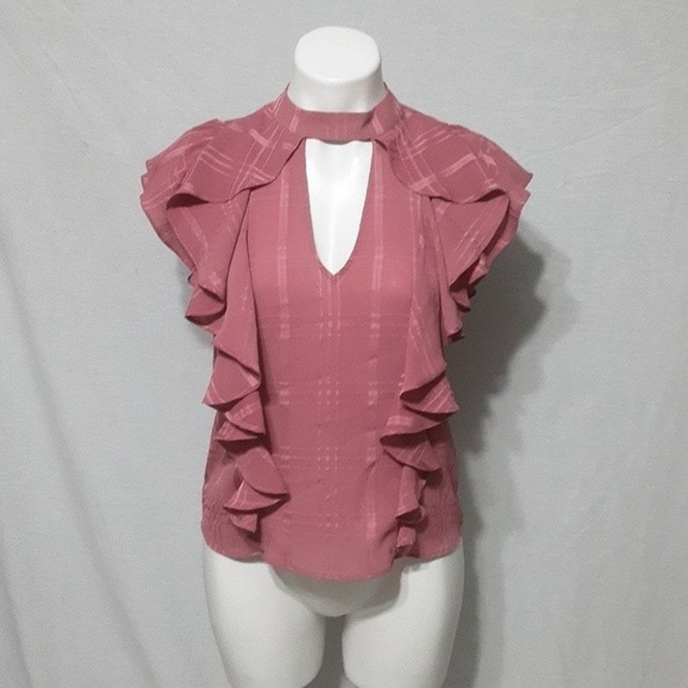 Devlin Eleanor Ruffle Trim Flutter Sleeve Keyhole Blouse Romantic Tank Top XS